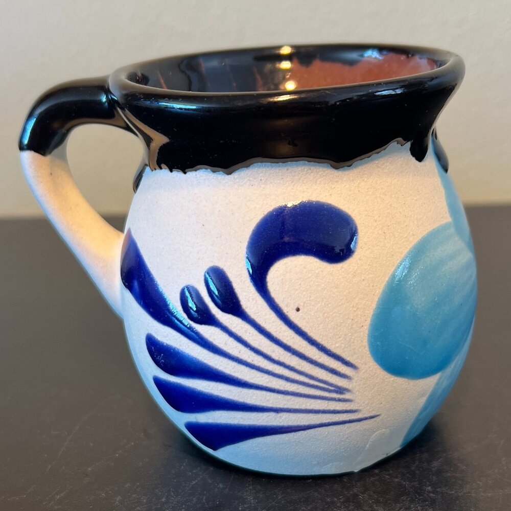 Mexican Artisan Handcrafted Pottery Clay Mug Cup with Hand Painted Floral Glaze